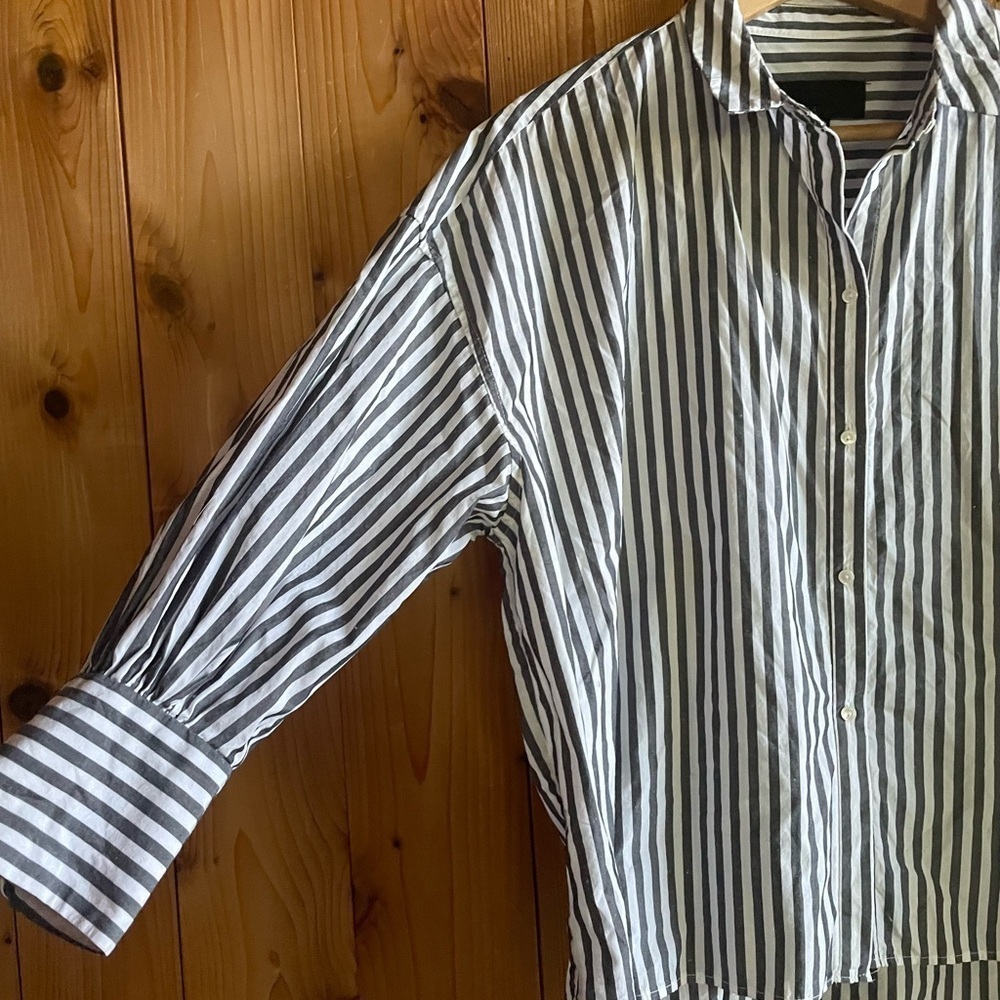 Nili Lotan 3/4 Sleeve Striped Button Shirt Gray - Picture 3 of 7